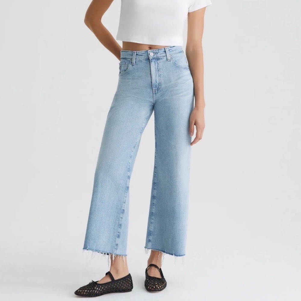Adriano Goldschmied AG Saige Raw Hem High Rise Ankle Wide Leg Jeans, 27”
